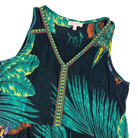Patrons of Peace Tropical Embroidered Crinkle Ruffle Women Tank Top Boho Artsy - Picture 4 of 10